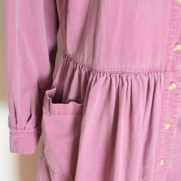 vintage 90s dress lilac purple twill babydoll midi grunge button up long M - Picture 4 of 9